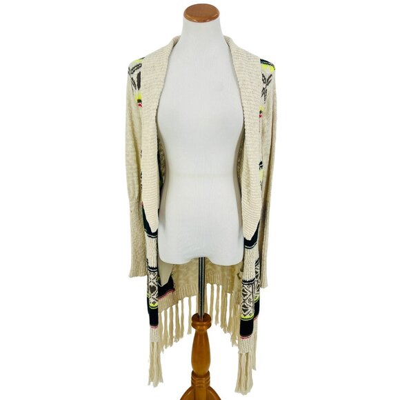 Vintage Y2K Princess Vera Wang Fringe Boho Multicolor Knit Cardigan Cottagecore - Picture 12 of 15